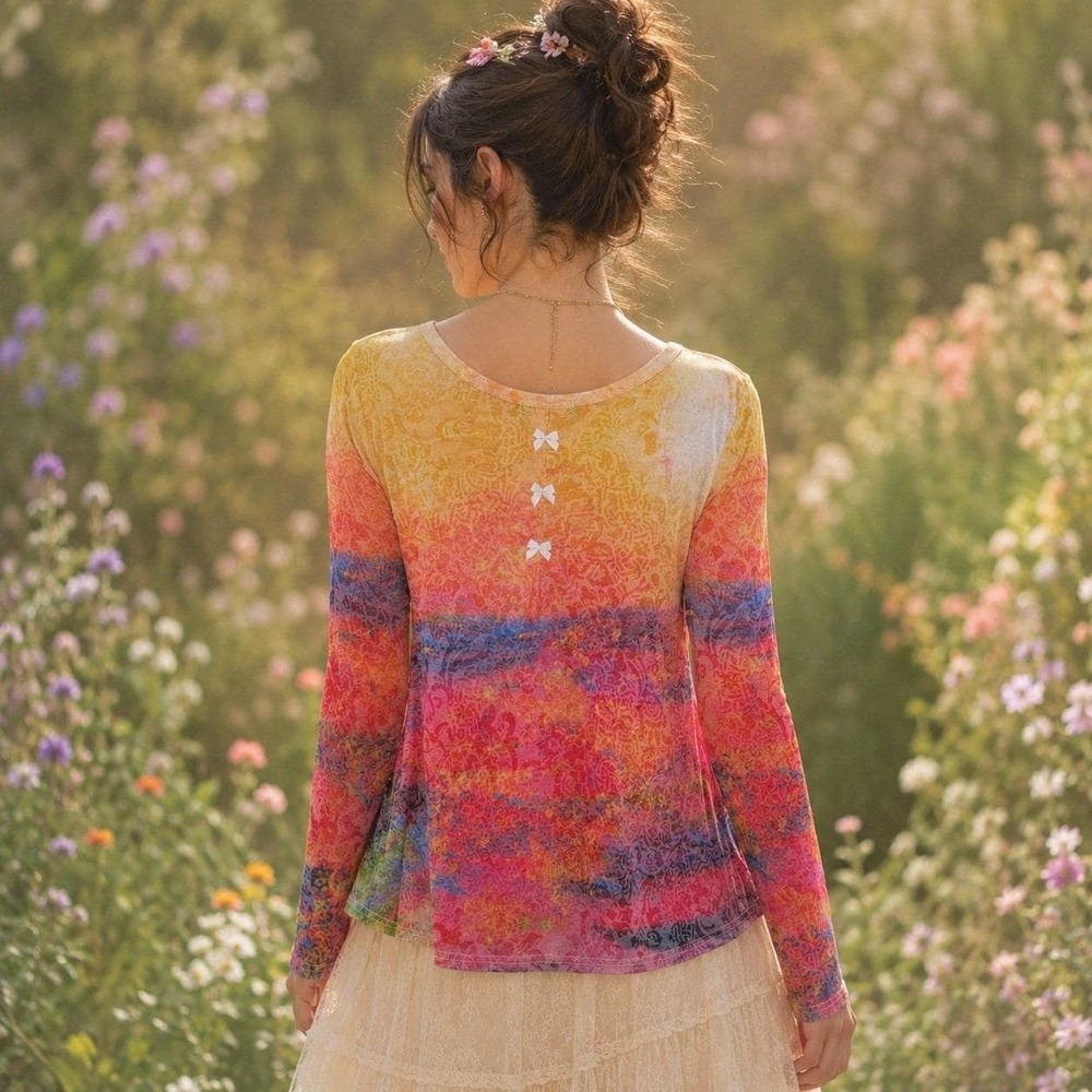 Vintage Y2K Zelia Burnout Floral Tunic Top Long Sleeve Artsy Campus Fairycore XL - Picture 2 of 16